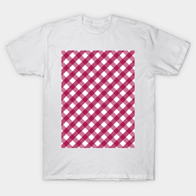 Cranberry Pink and White Check Gingham Plaid T-Shirt by squeakyricardo